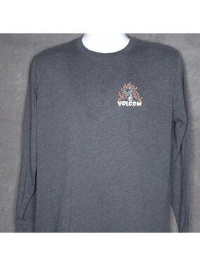 Volcom Mens Graphic T-Shirt L Skeleton Design Gray Long Sleeve Skater